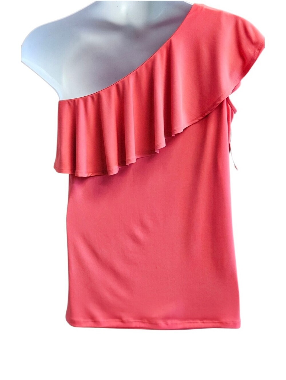 INC International Concepts L Polished Coral One Shoulder Ruffle Top NWT - Picture 8 of 14